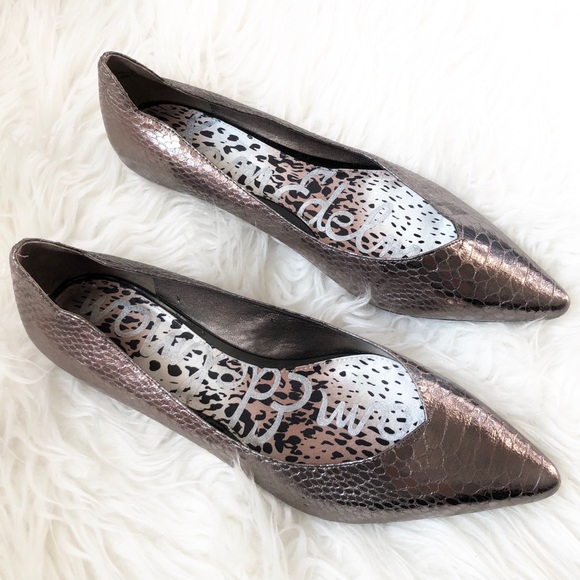 pewter pointed toe flats